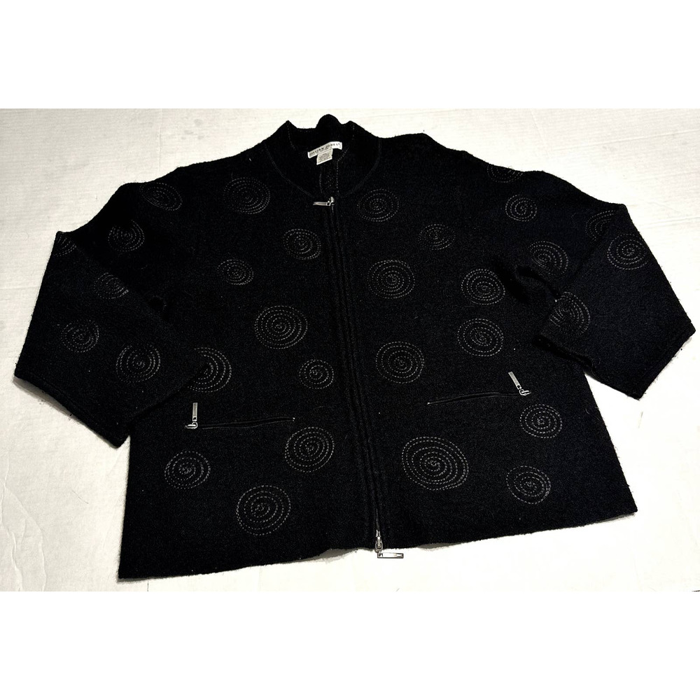 Vintage Black Wool Coat With Pockets quirky, Abstract Geometric Circles - PXL
